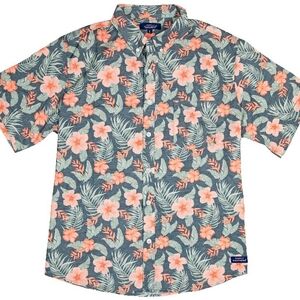 Simply Southern Coral and Green Floral Button Down Shirt